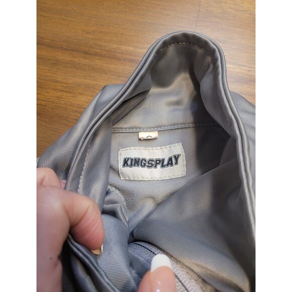 Luxury Kingsplay Men’s Tracksuit Jacket Small Silver Gray Logo Back EUC - Picture 6 of 7